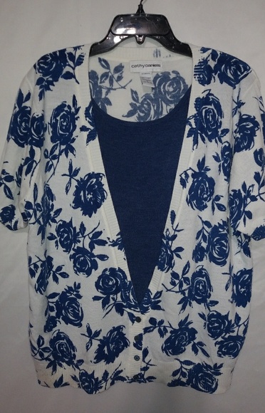 Cathy Daniels Sweaters - Royal Blue Roses Sweater Set Sz 1X